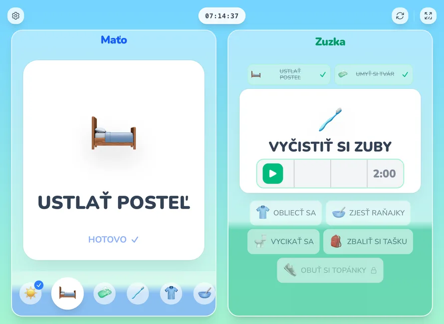 Simple Kids Routine na tablete: ranné rutiny dvoch detí vedľa seba